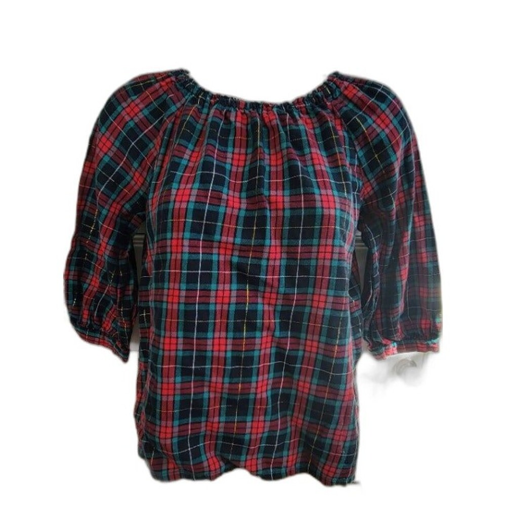 Girl's Old Navy Green & Red Plaid Top with Gold Thread 14